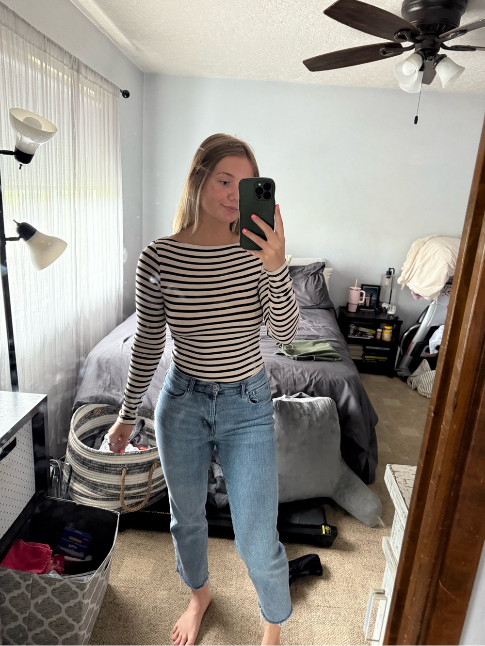 H&M Striped Long-Sleeve Bodysuit - Black & Cream